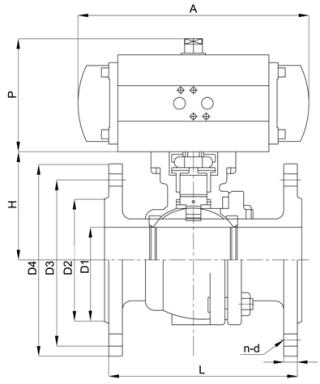 Шариковый клапан ДИН 3357 ВКБ промышленный с одиночным действующим приводом Пенуматик 0